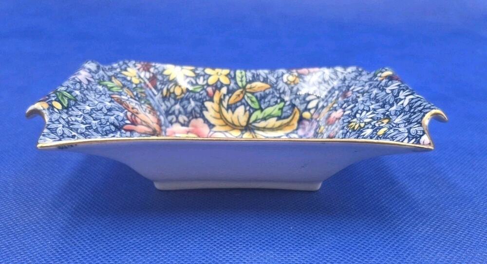 Vintage Royal Winton Blue Chintz Porcelain Nut Dish 6x4" Beautiful!